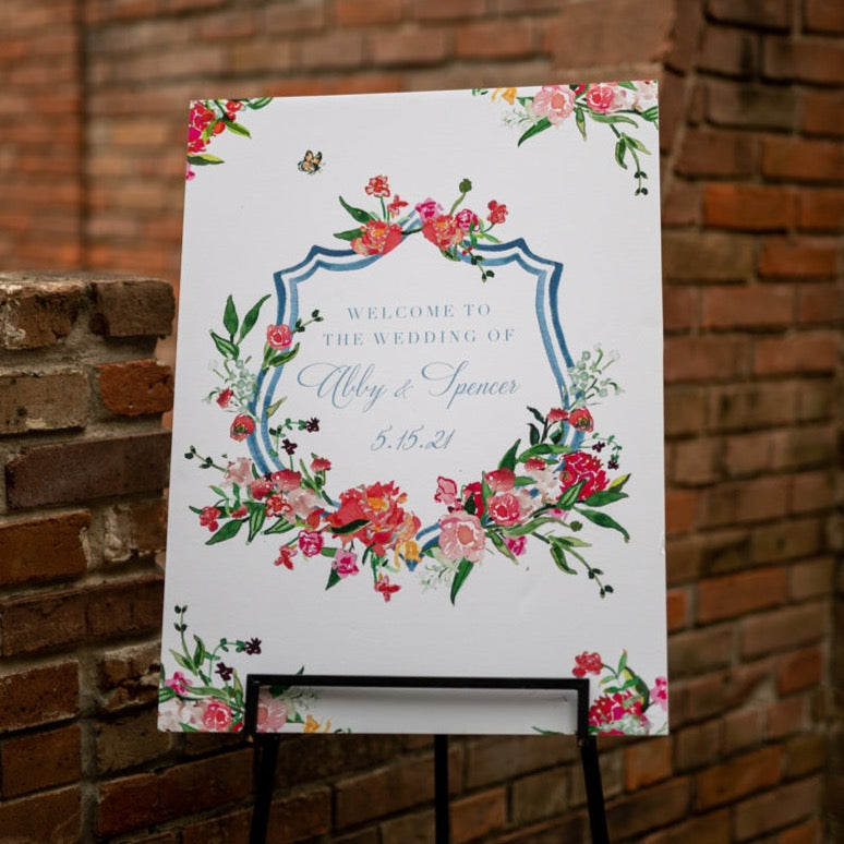Personalized floral wedding welcome sign