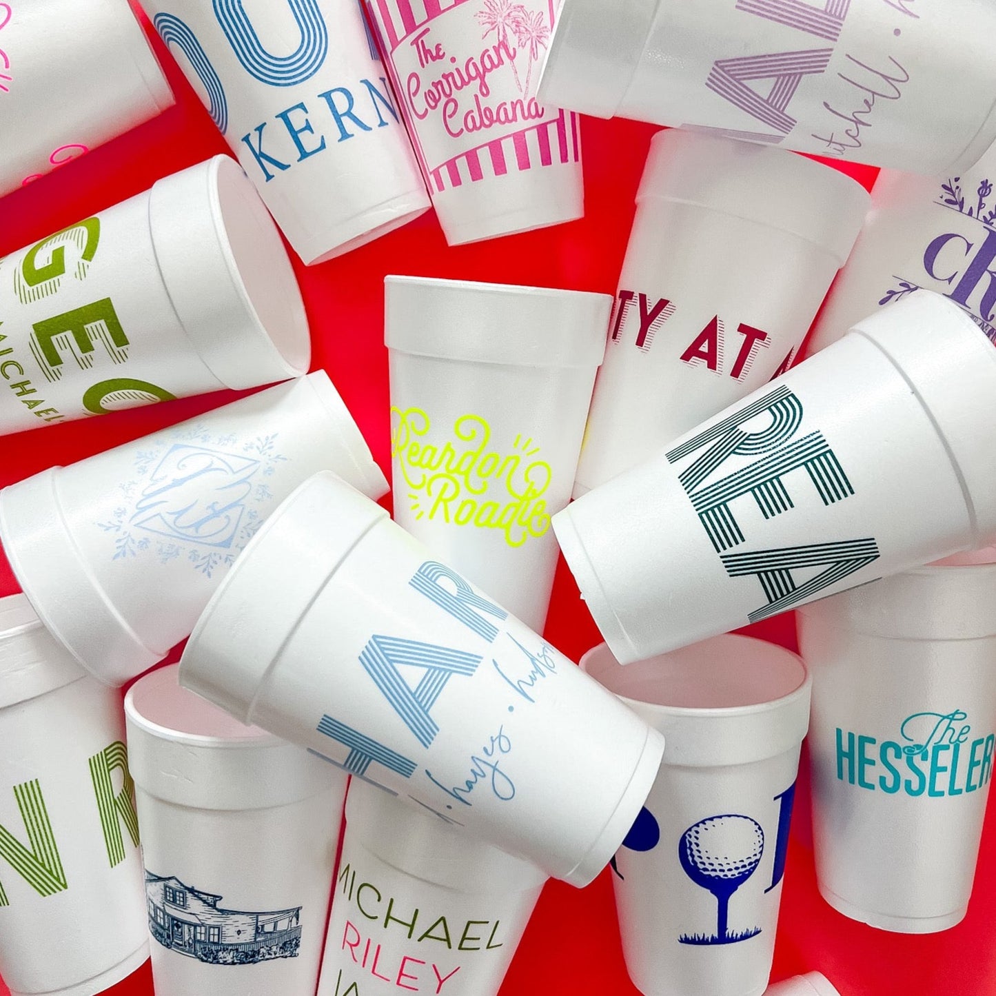 Variety of personalized styrofoam cups