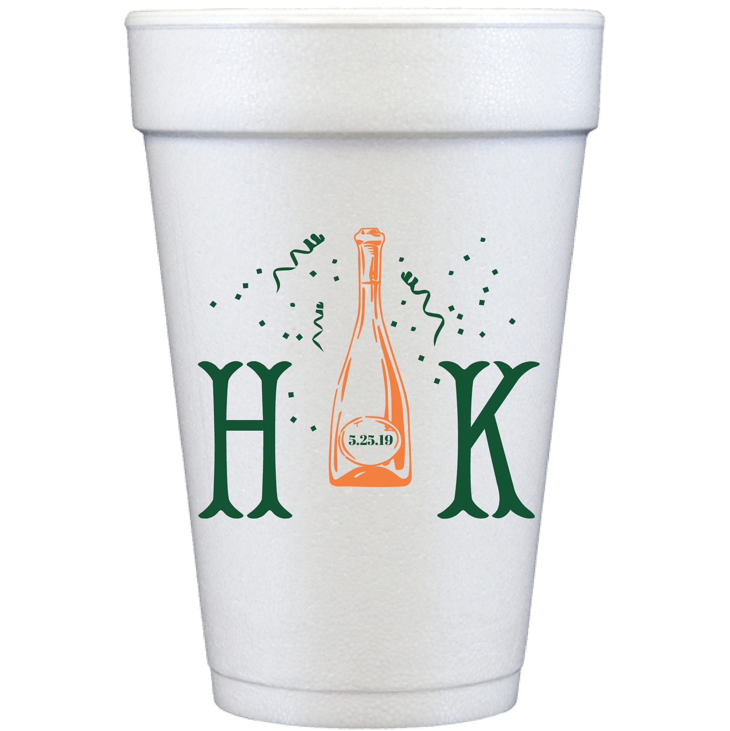 personalized champagne bottle monogram | styrofoam cup