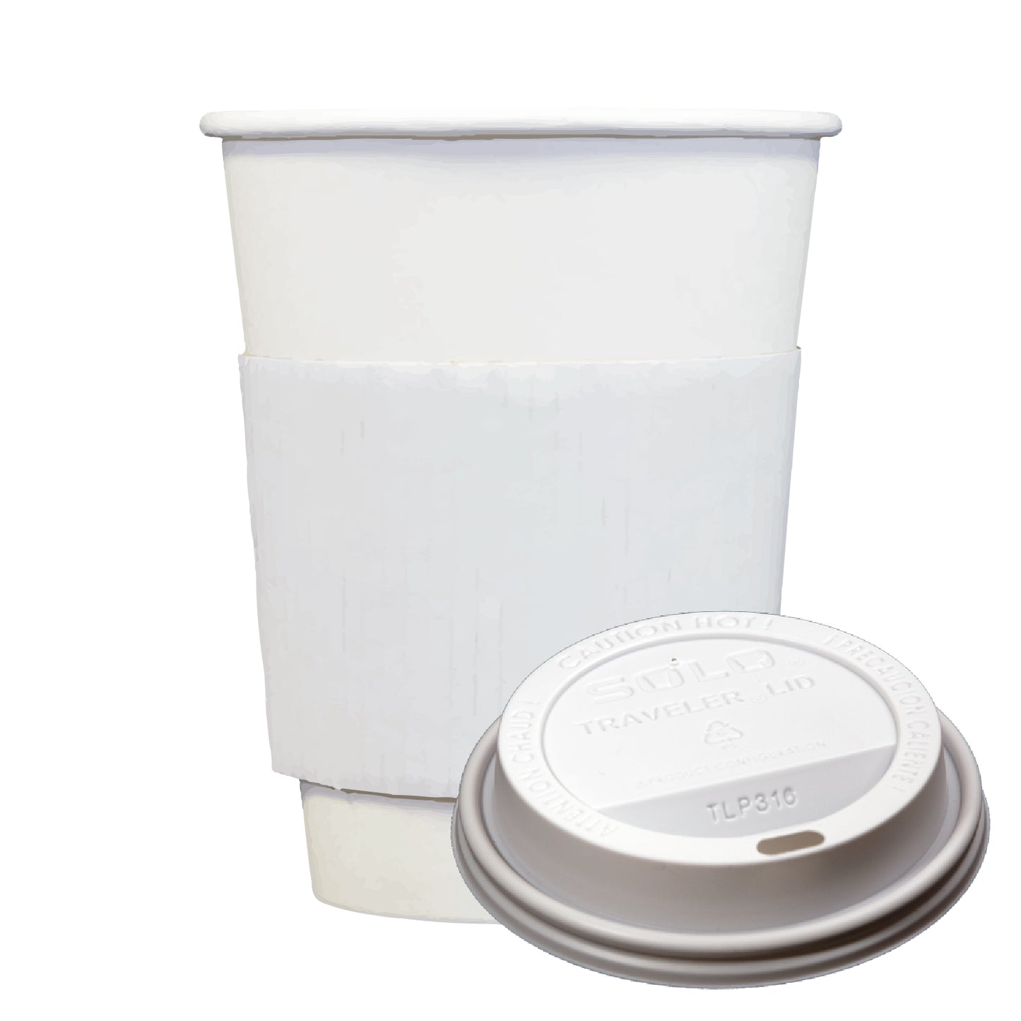 paper coffee cups, sleves, and a plastic lid