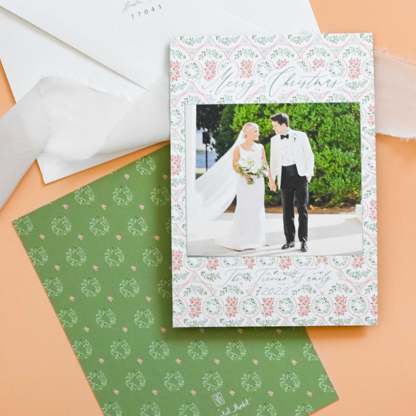 peachy wreath | holiday card | be sweet ink