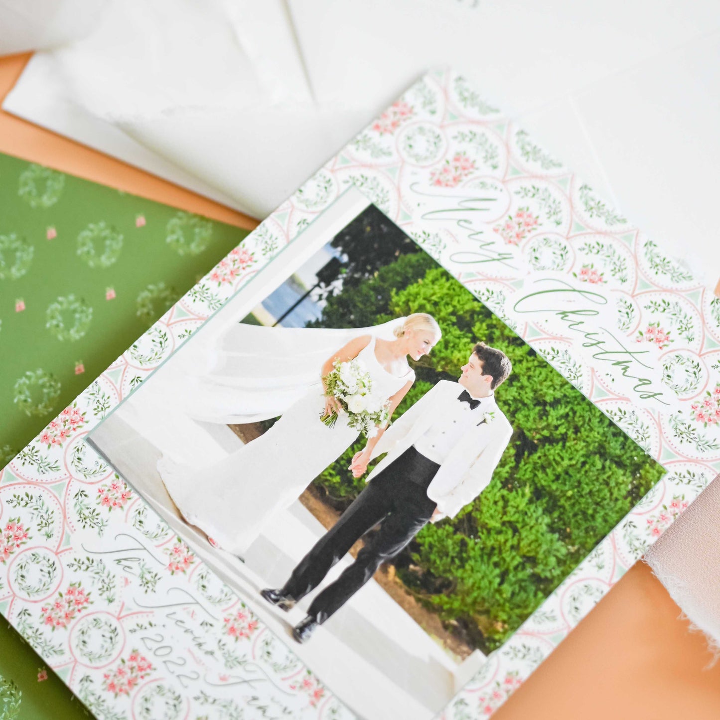 peachy wreath | holiday card | be sweet ink