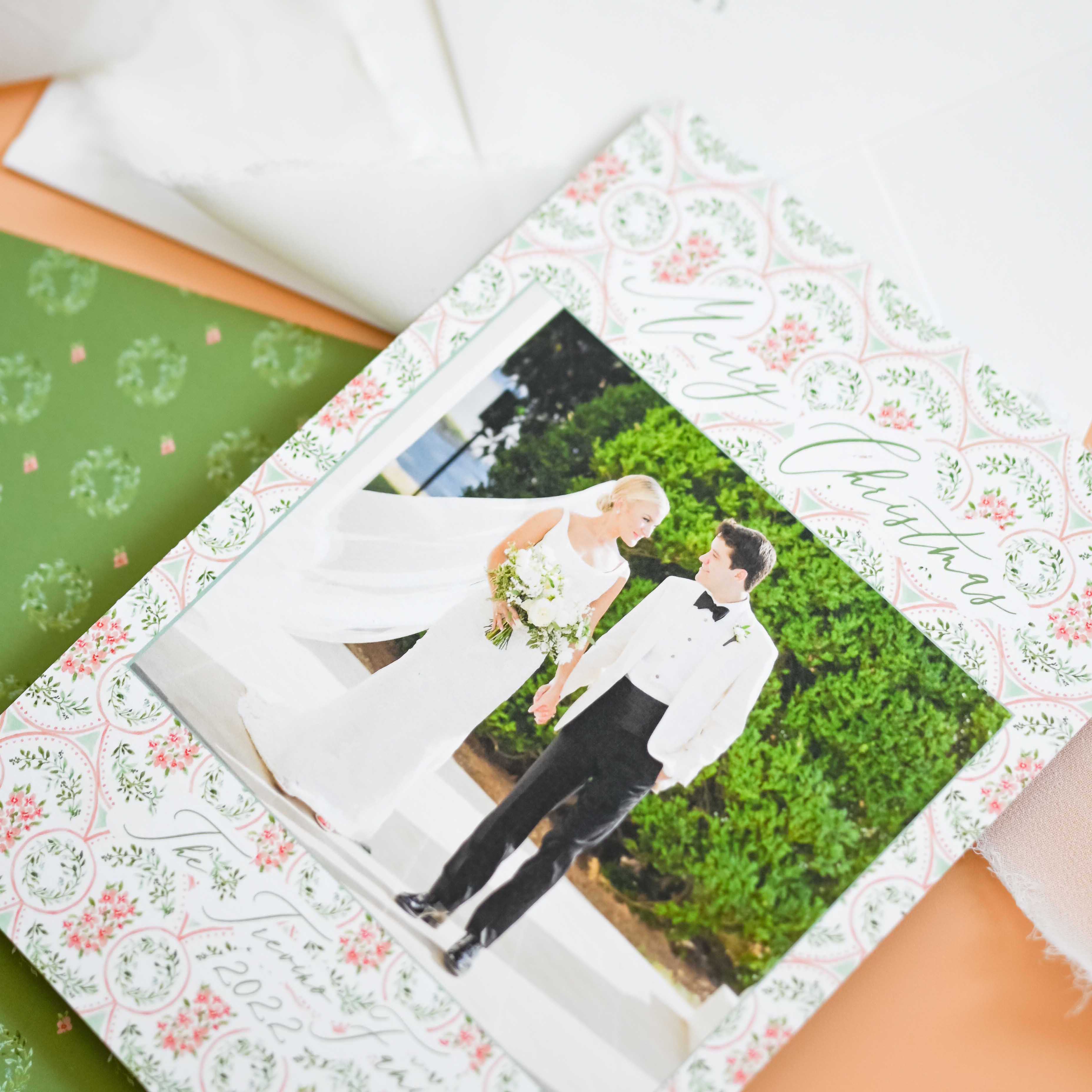 peachy wreath | holiday card | be sweet ink