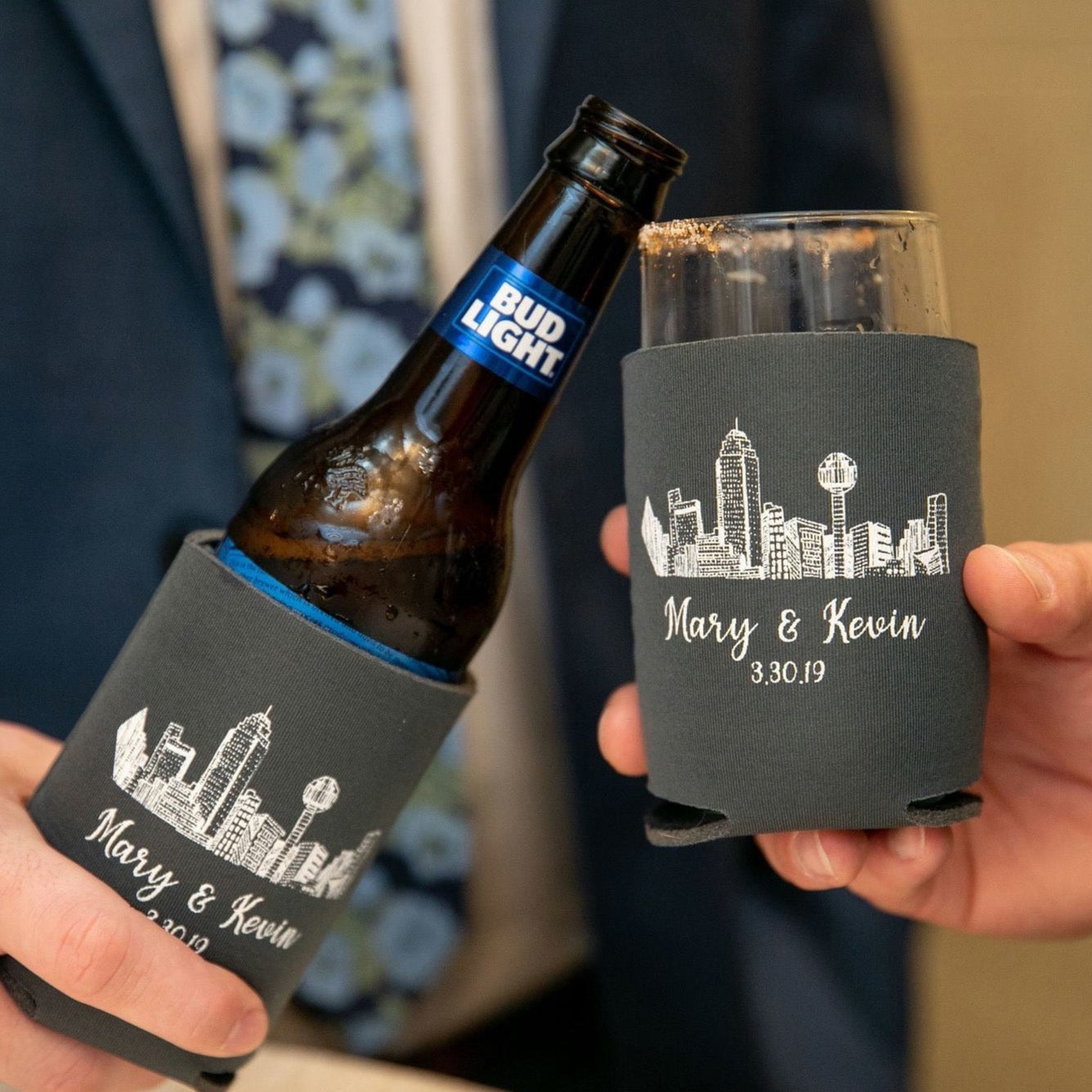 Dallas skyline can koozies