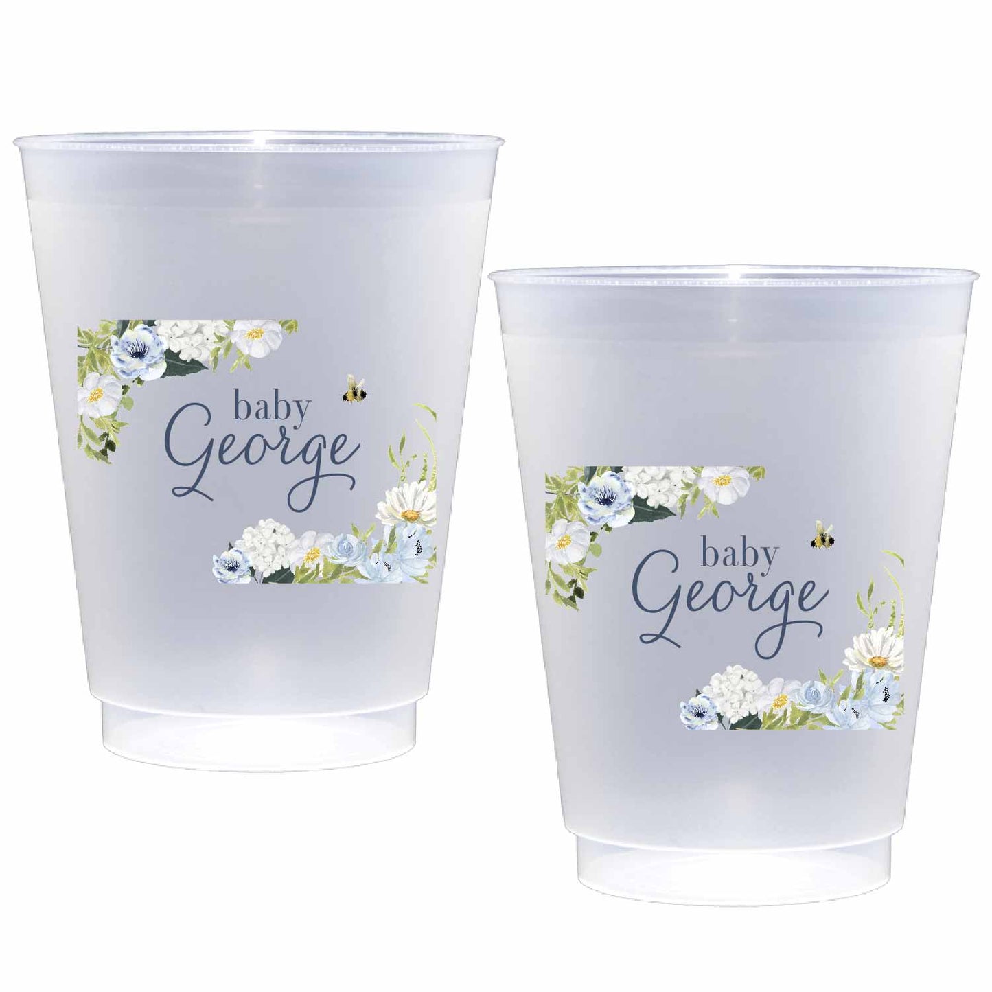 Personalized pale blue and white florals Personalized hand lettering | Frosted flex cup