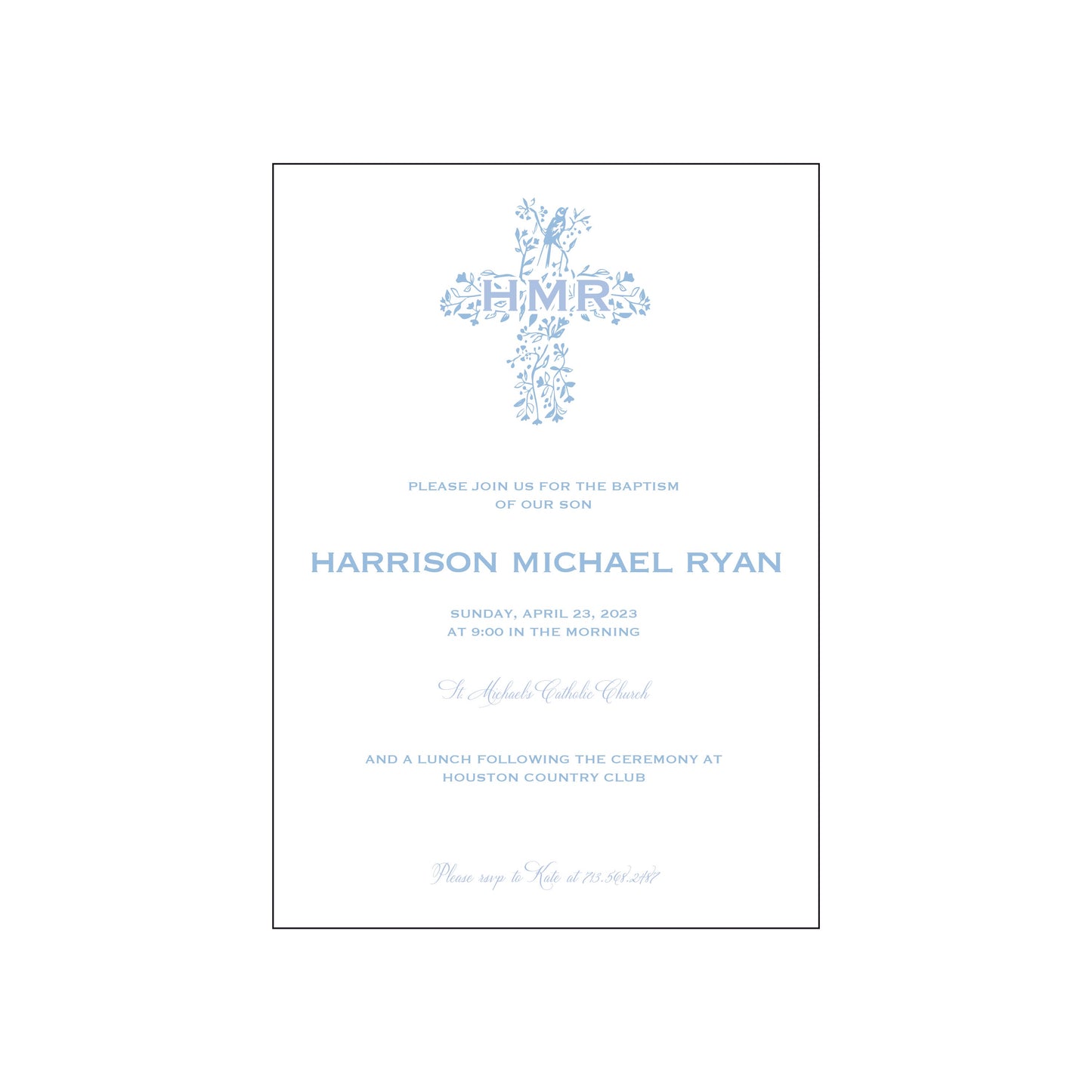 bird cross blue | invitation | specialty printing