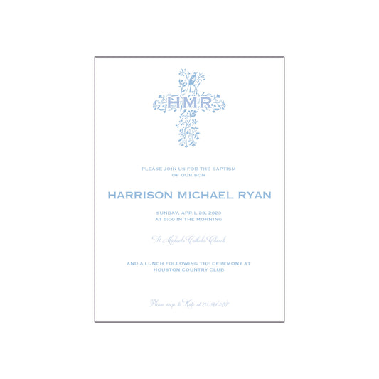 bird cross blue | invitation | specialty printing