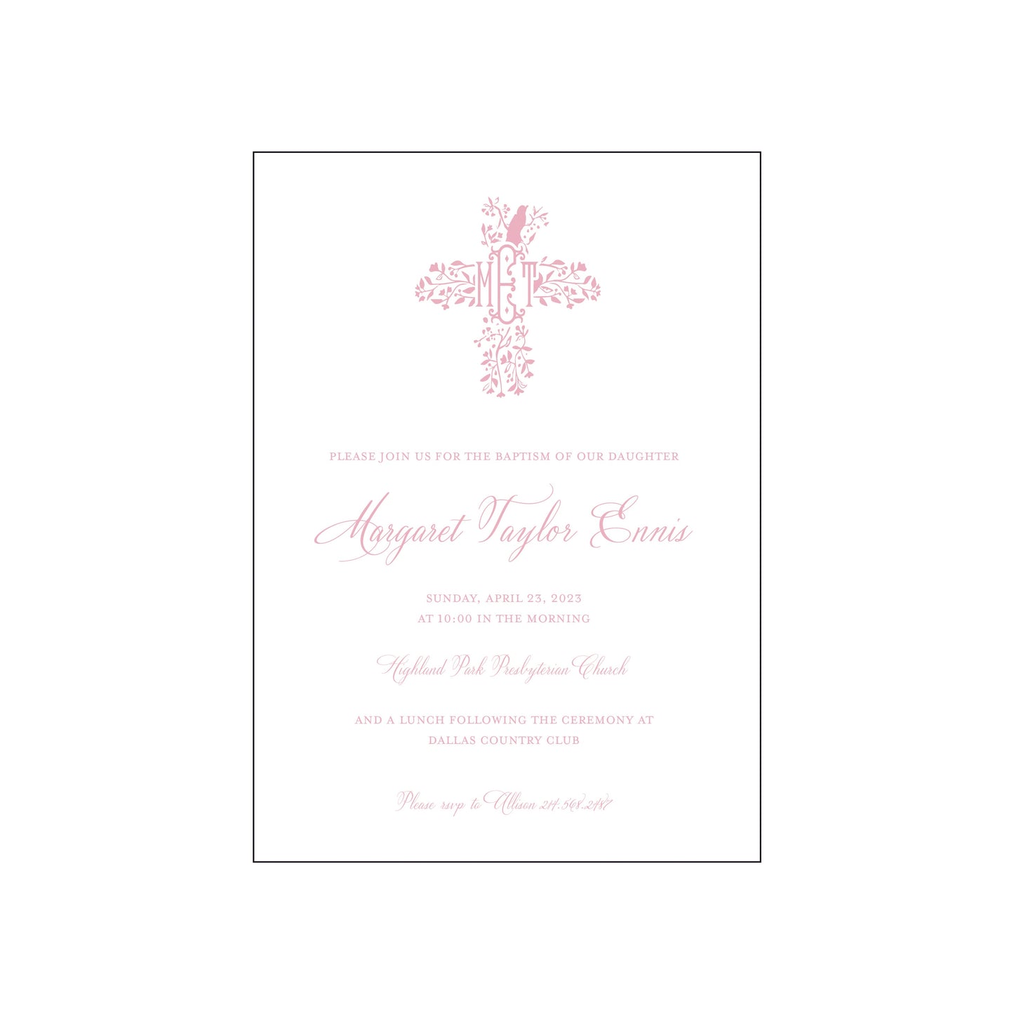 bird cross pink | invitation