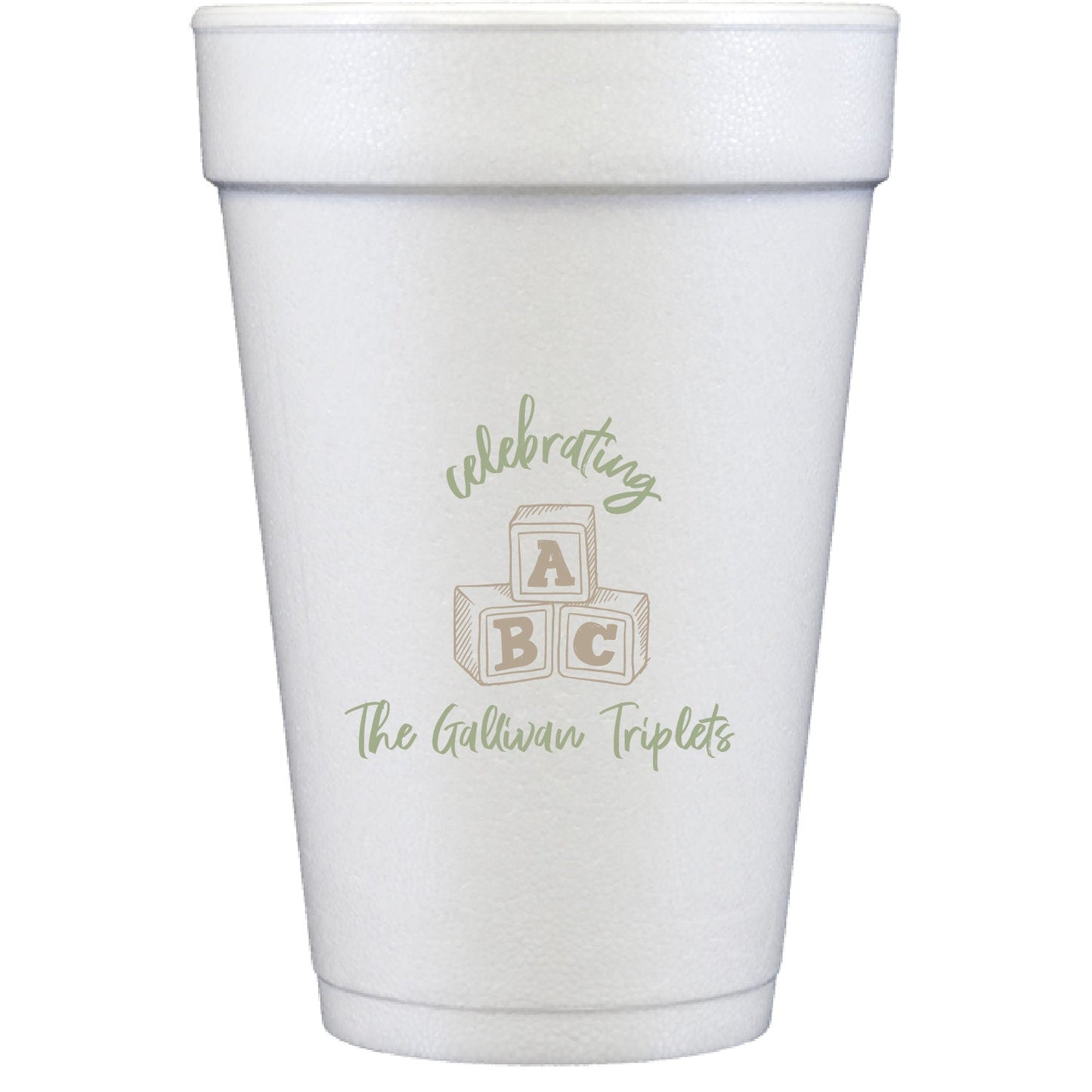 abc baby shower | styrofoam cups