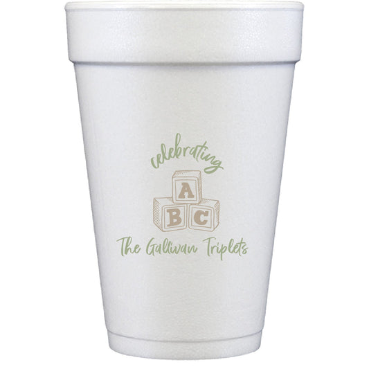 abc baby shower | styrofoam cups