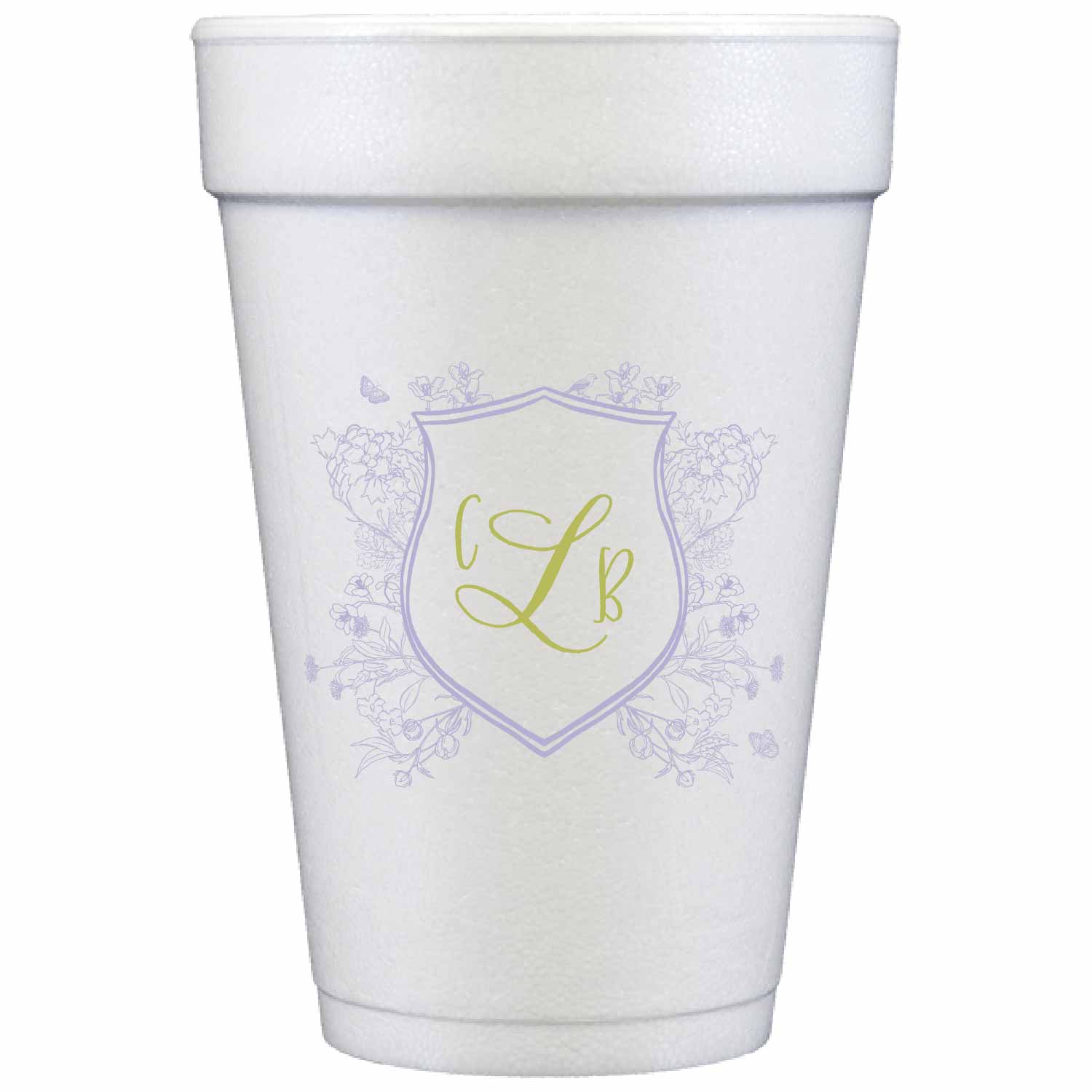 floral crest personalized styrofoam cup