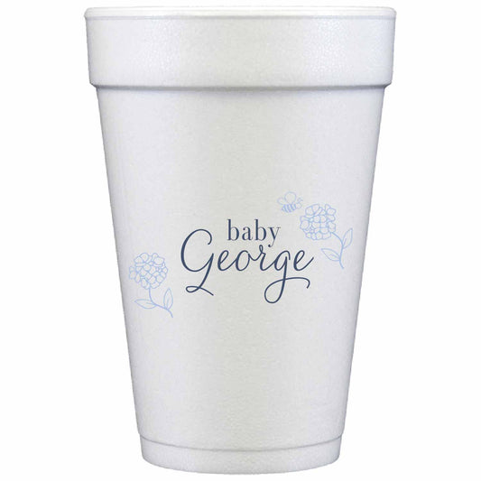 pale blue and white personalized styrofoam cup