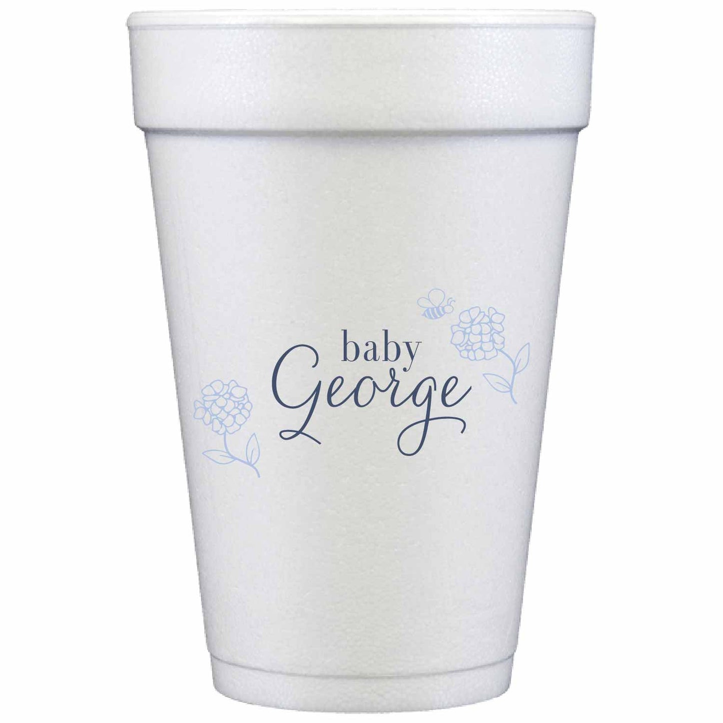 pale blue and white personalized styrofoam cup