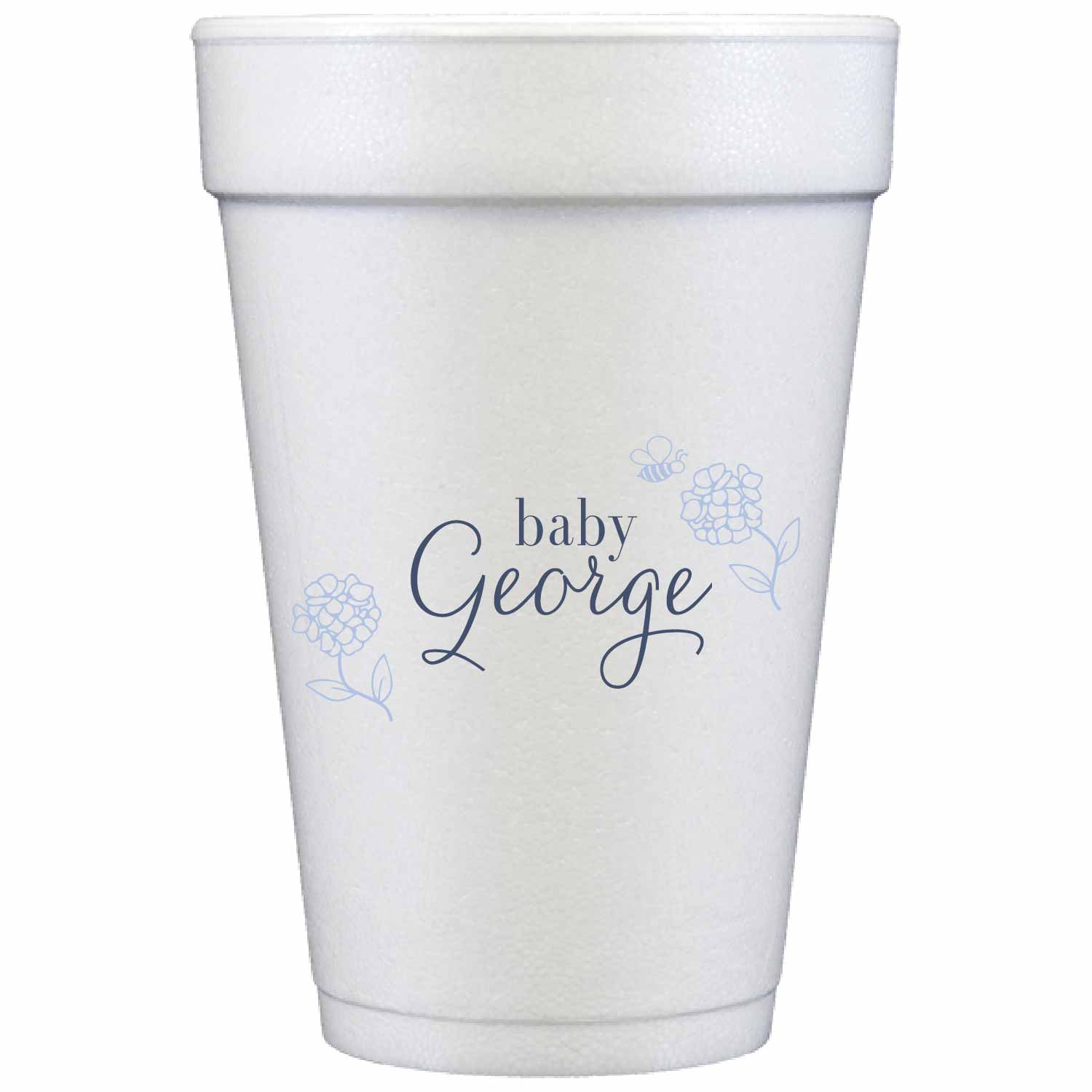 pale blue and white personalized styrofoam cup