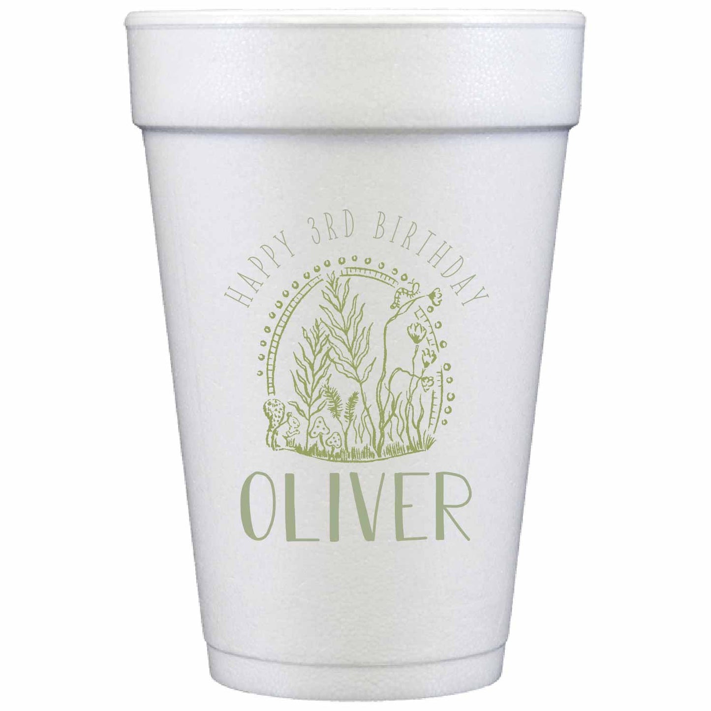 woodland creatures personalized styrofoam cup