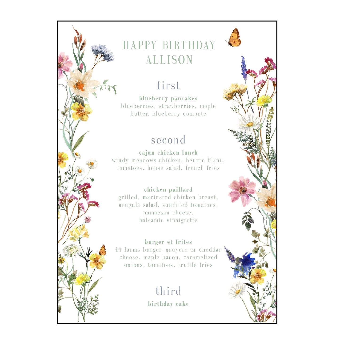 watercolor garden | menus