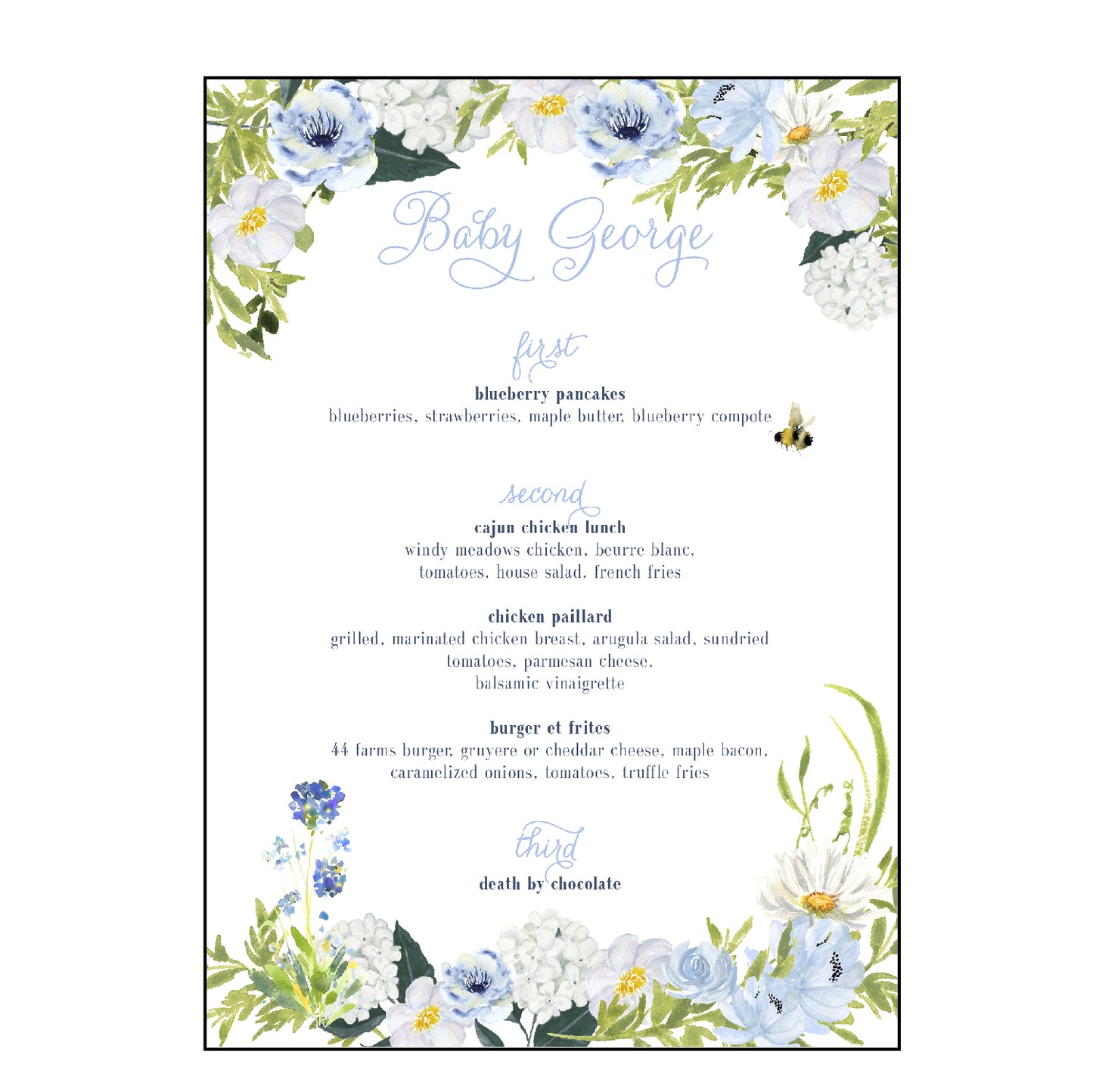 blue florals | menus