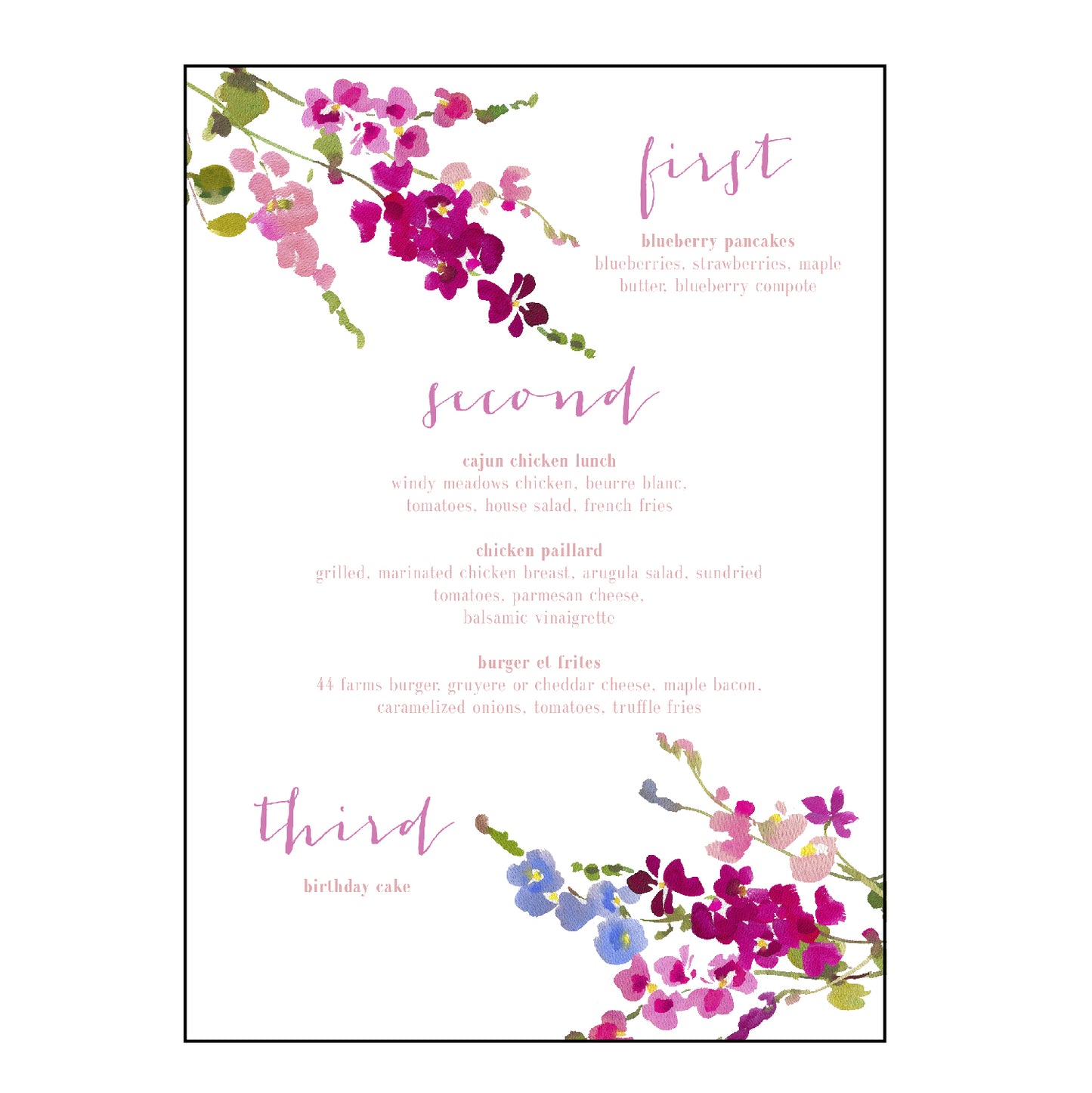 pink and blue bonnets | menus