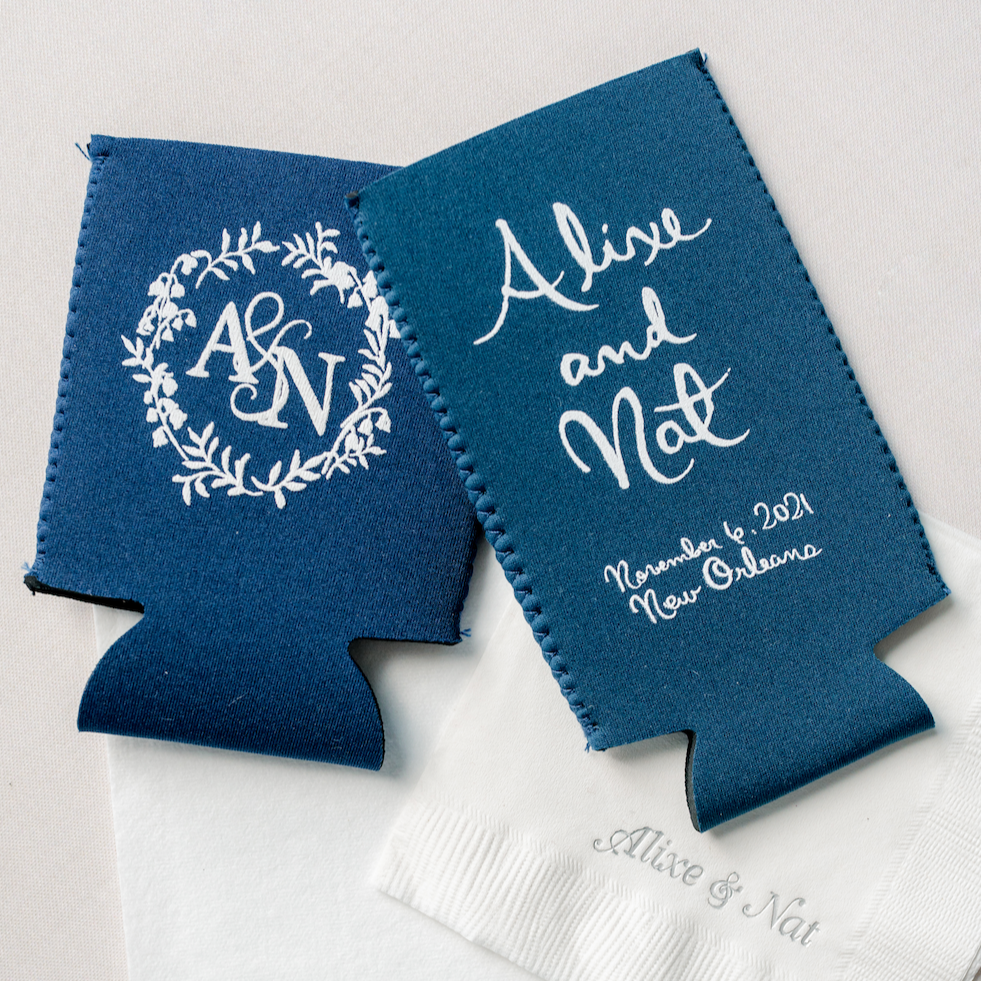 Personalized wedding can koozies