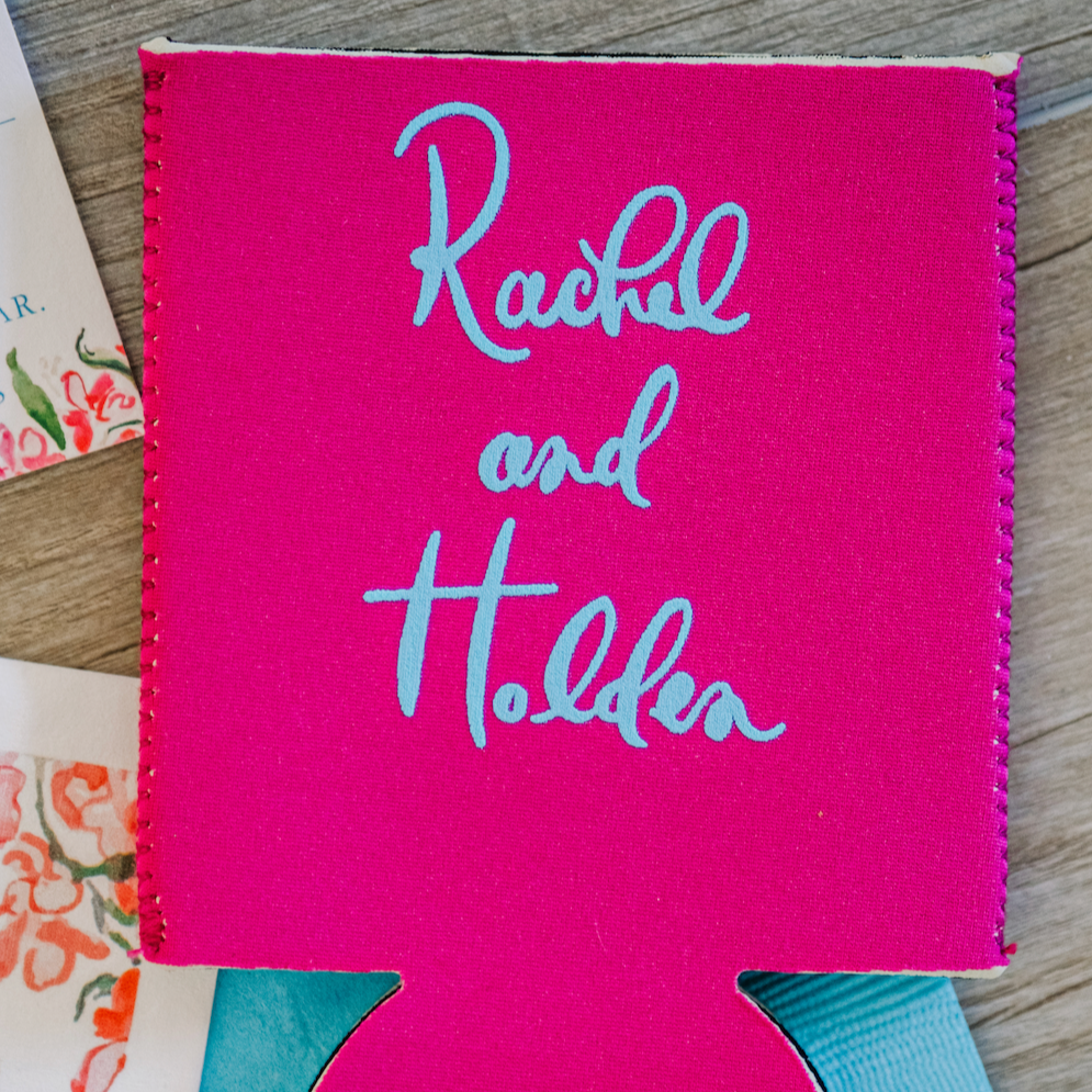 Bright colored can koozies