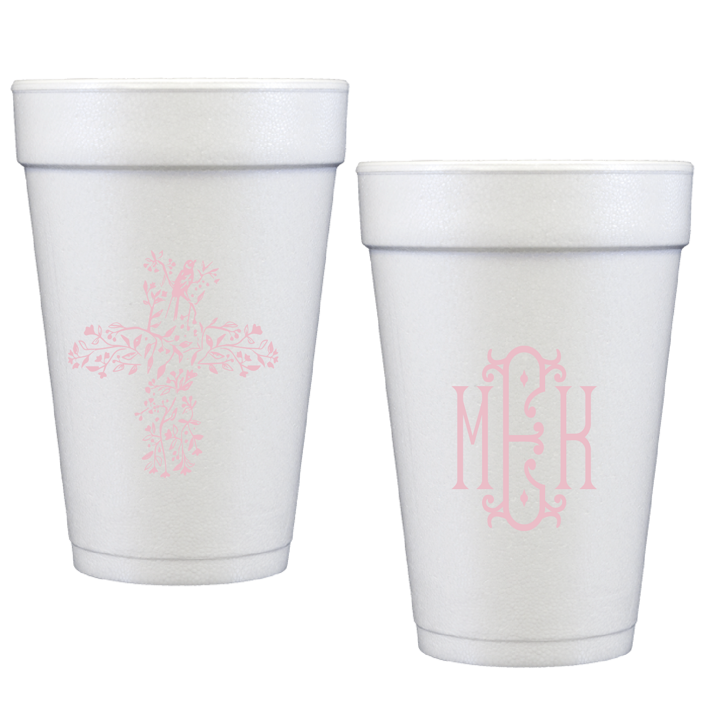 birds cross / baby girl | styrofoam cups