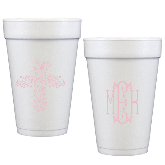 birds cross / baby girl | styrofoam cups