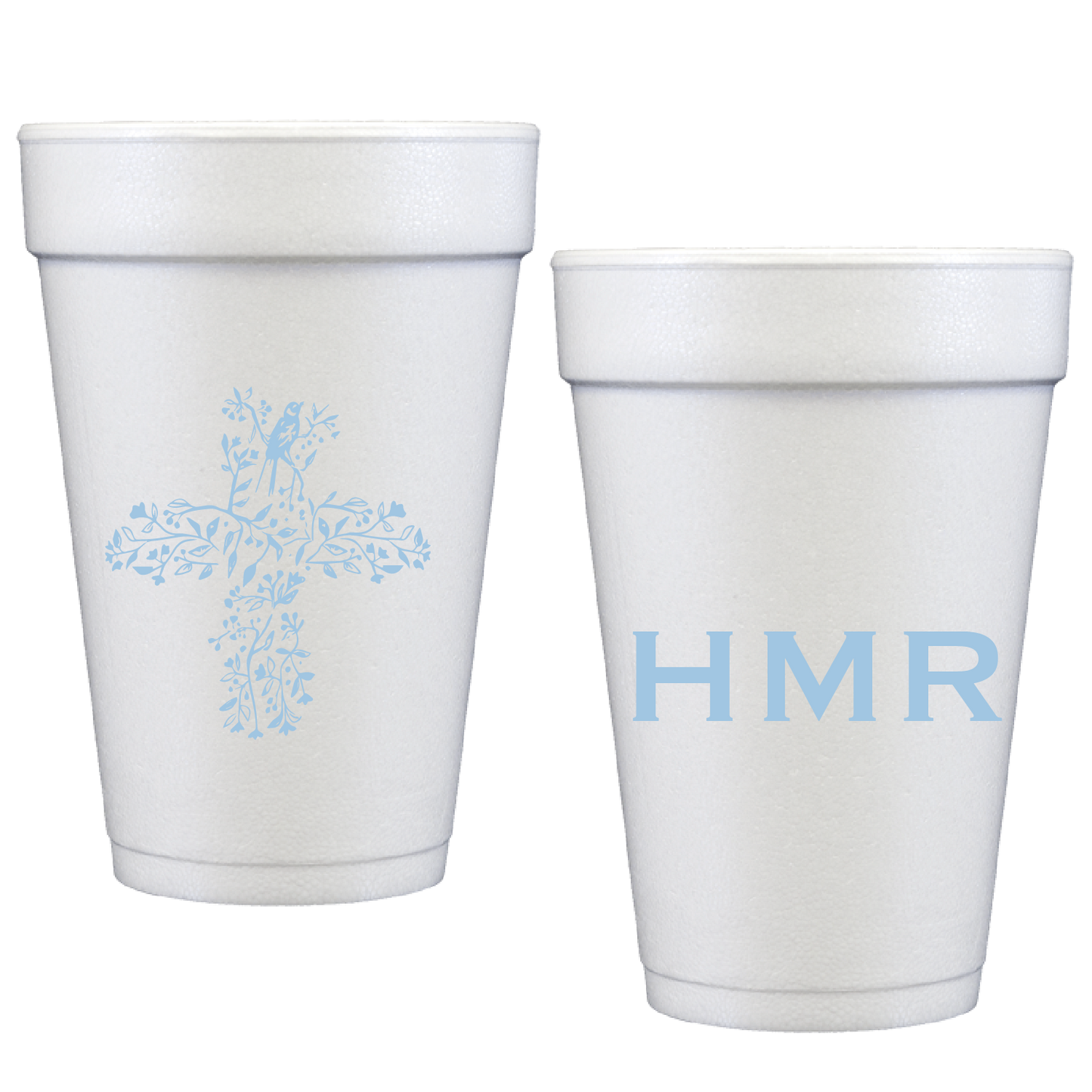 birds cross / baby boy | styrofoam cups