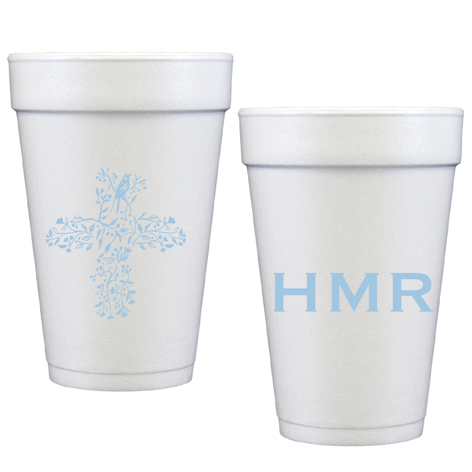 birds cross / baby boy | styrofoam cups