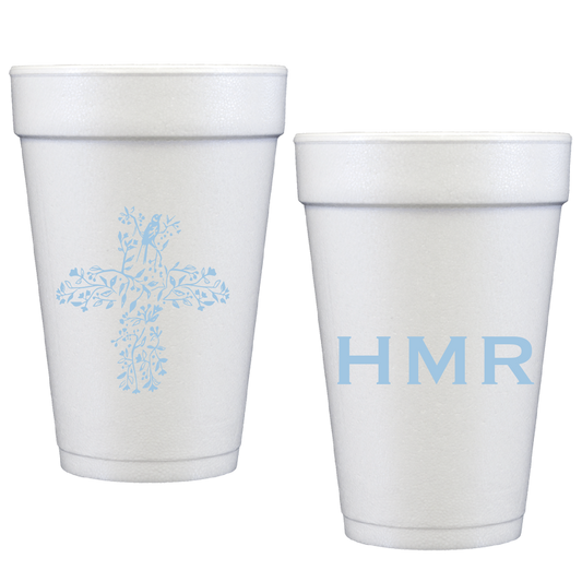 birds cross / baby boy | styrofoam cups