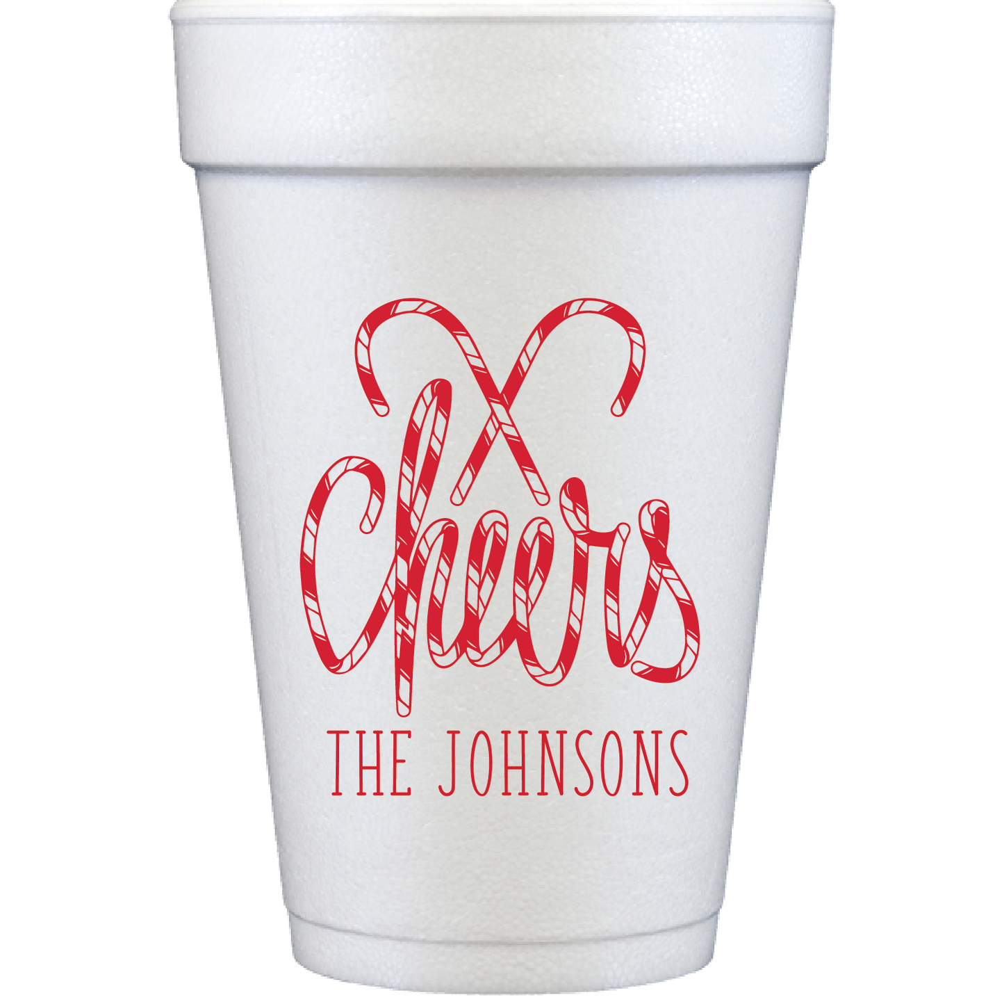 Personalized candy cane cheers | styrofoam cup