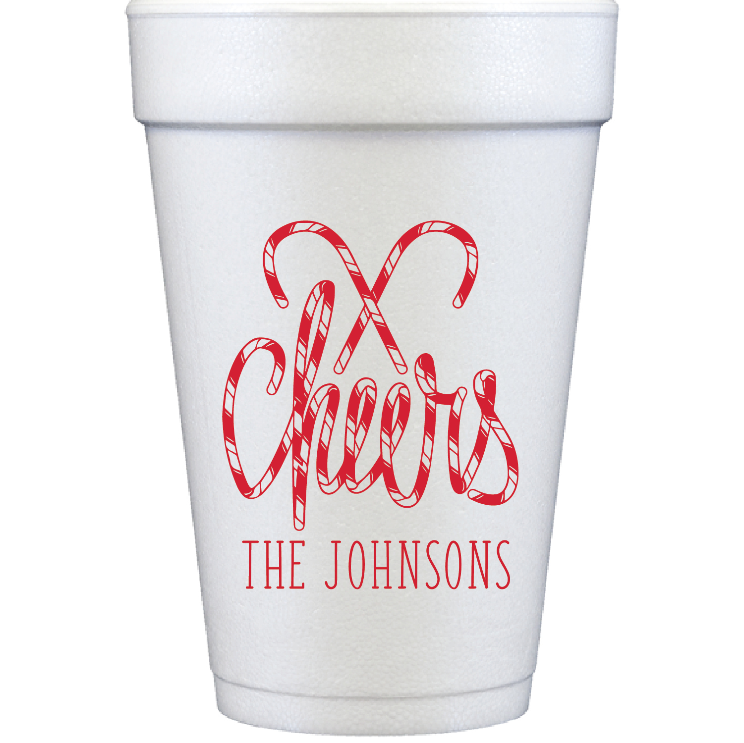 Personalized candy cane cheers | styrofoam cup