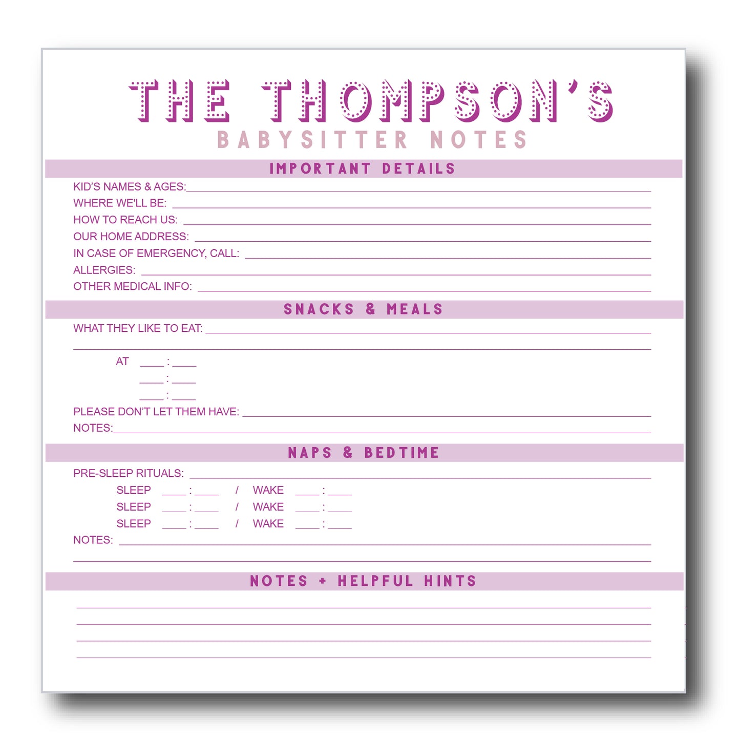 babysitter notes | Notepad