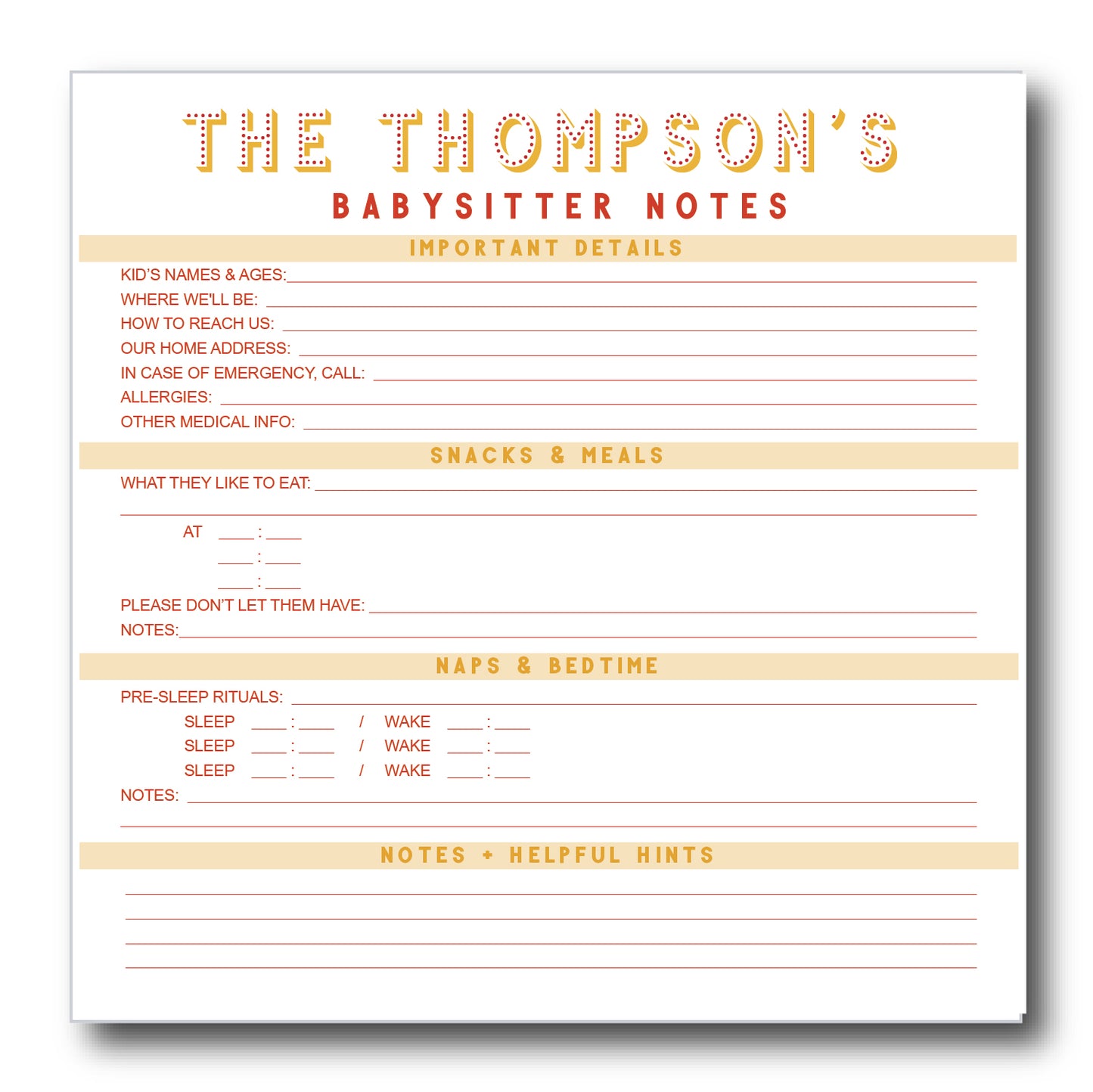 babysitter notes | Notepad