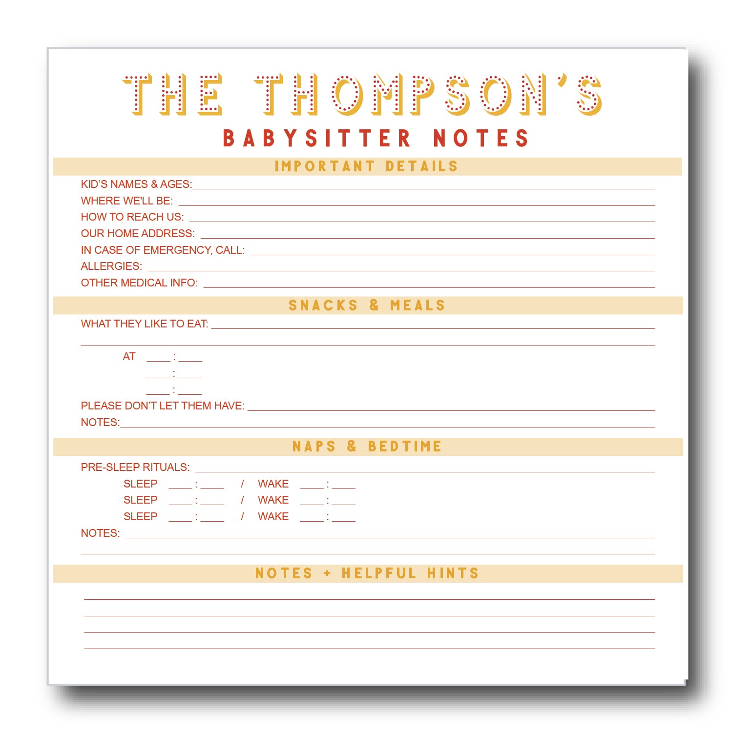 babysitter notes | Notepad