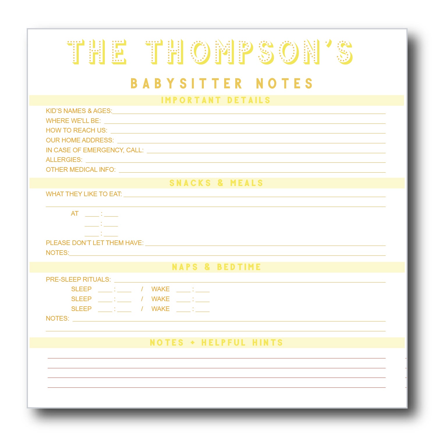 babysitter notes | Notepad