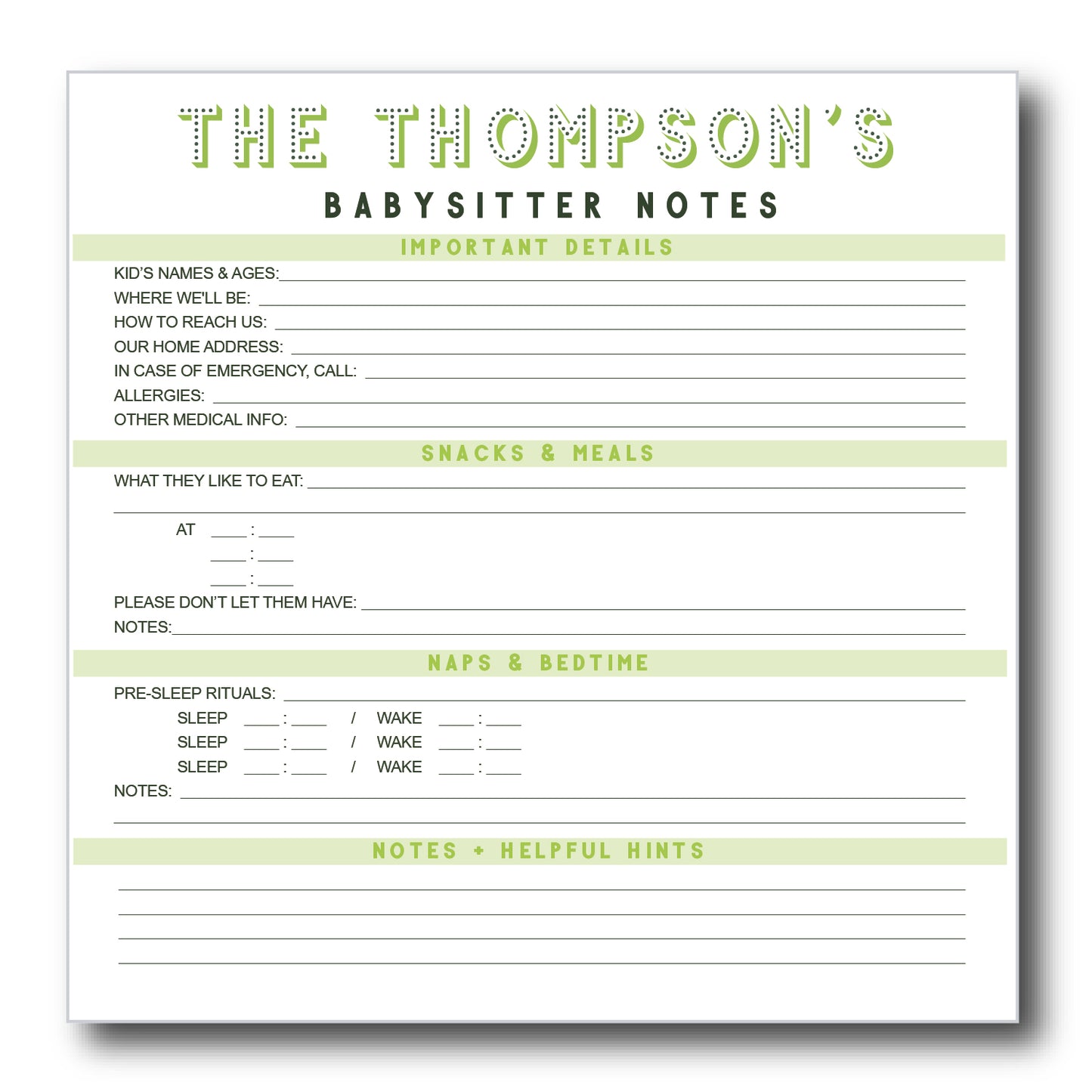 babysitter notes | Notepad