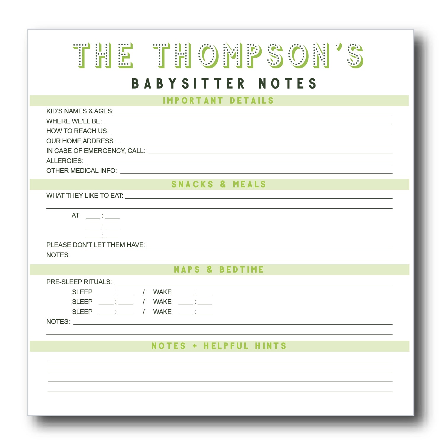 babysitter notes | Notepad
