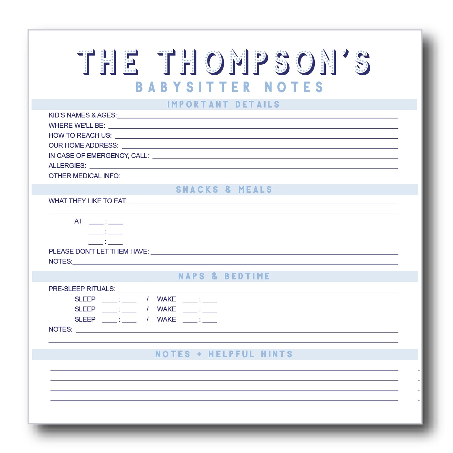 babysitter notes | Notepad