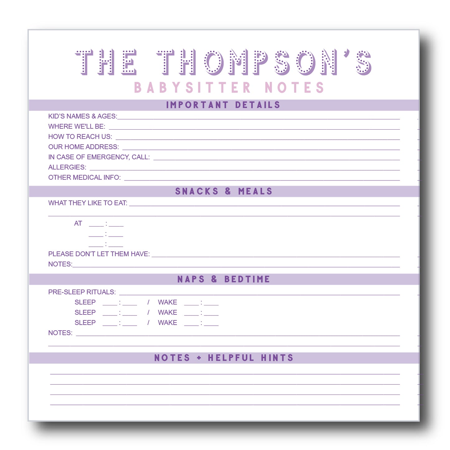 babysitter notes | Notepad