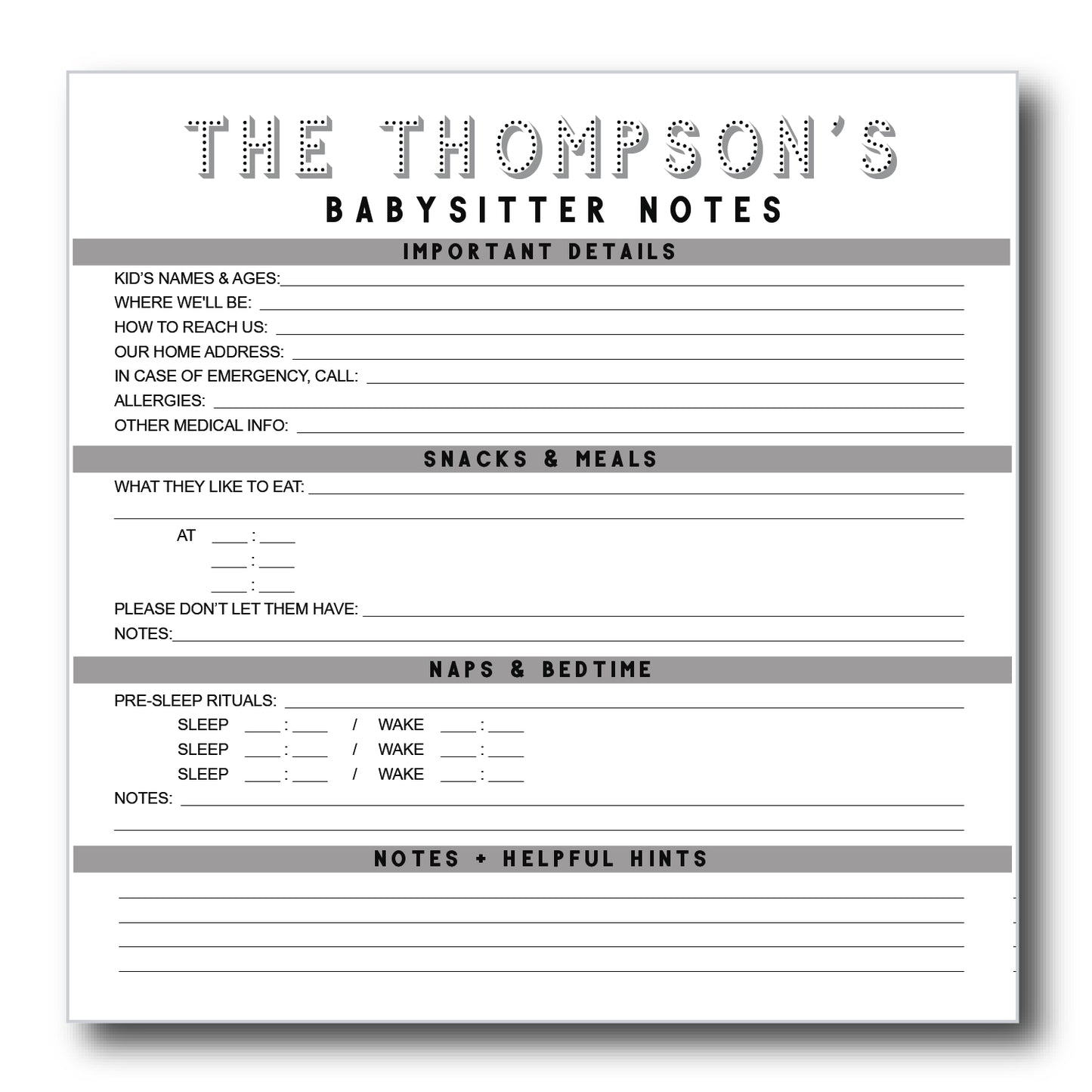 babysitter notes | Notepad
