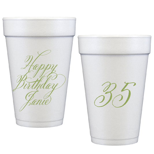 bella birthday calligraphy | styrofoam cups
