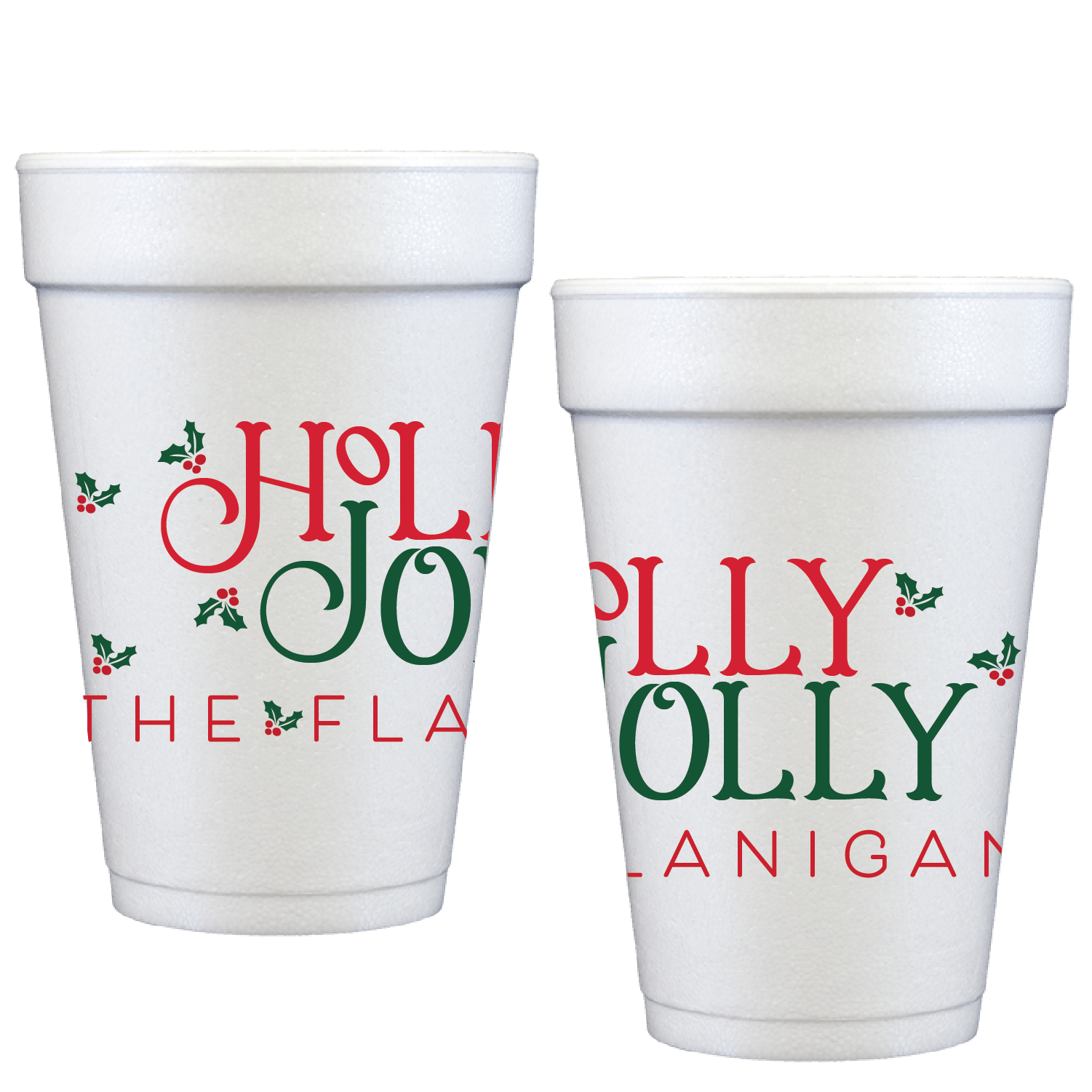 Holly Christmas 10 oz Plastic Cups