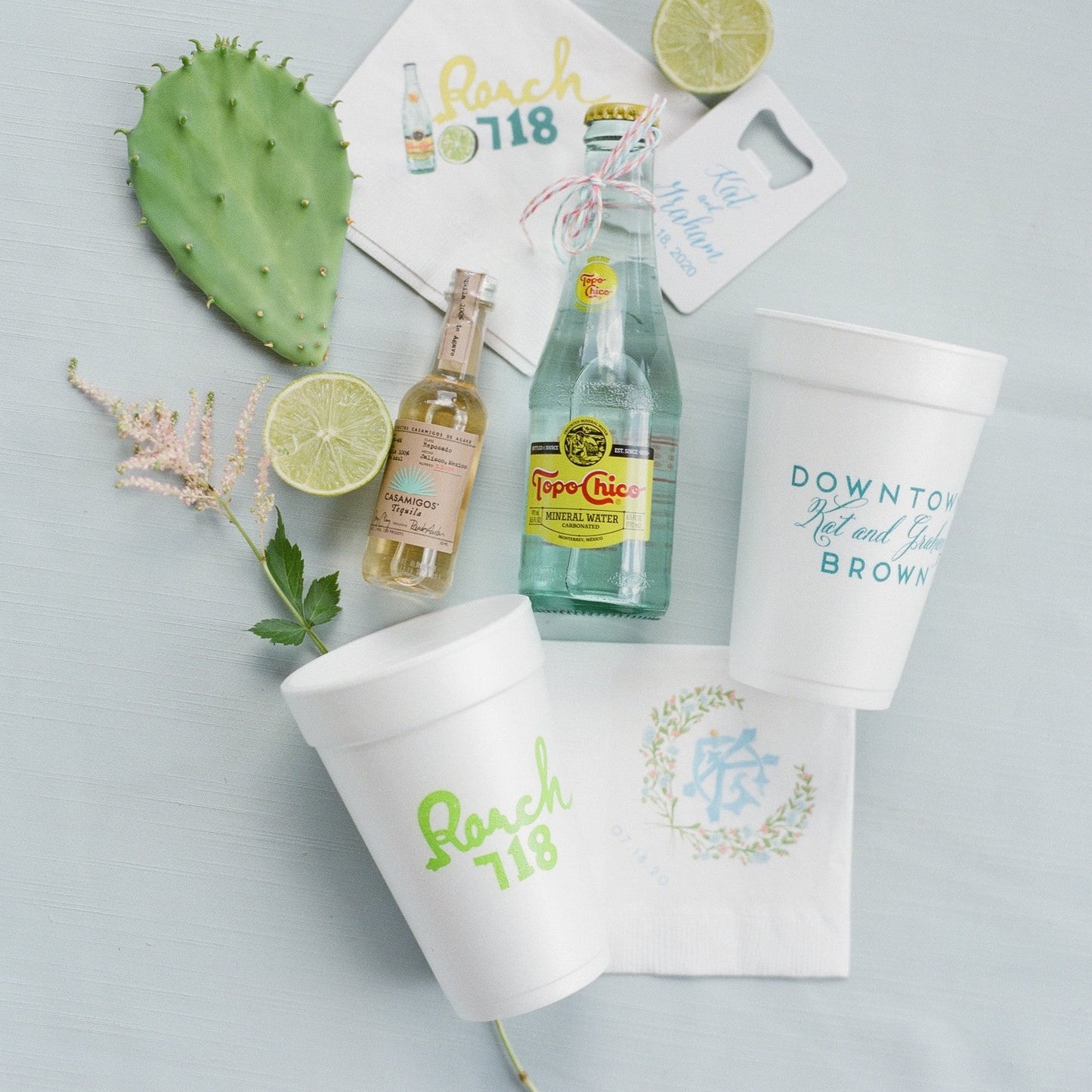 Ranch water layout with personalized styrofoam cups