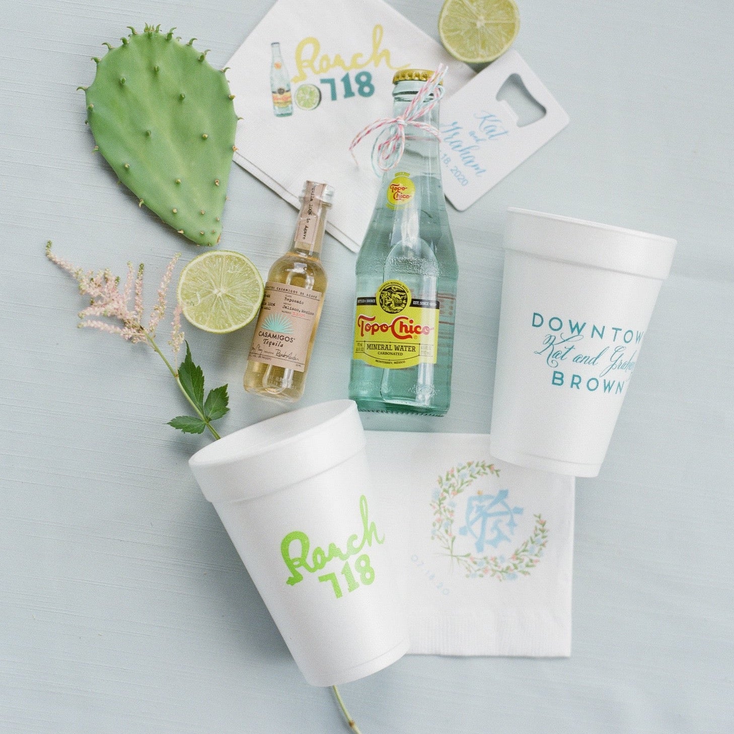 Ranch water layout with personalized styrofoam cups