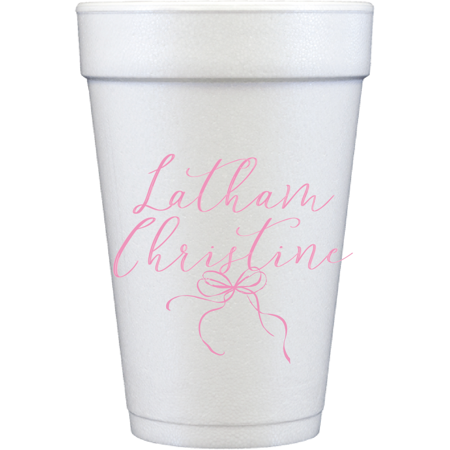 personalized cursive bow ribbon | styrofoam cup
