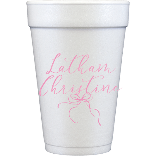 personalized cursive bow ribbon | styrofoam cup