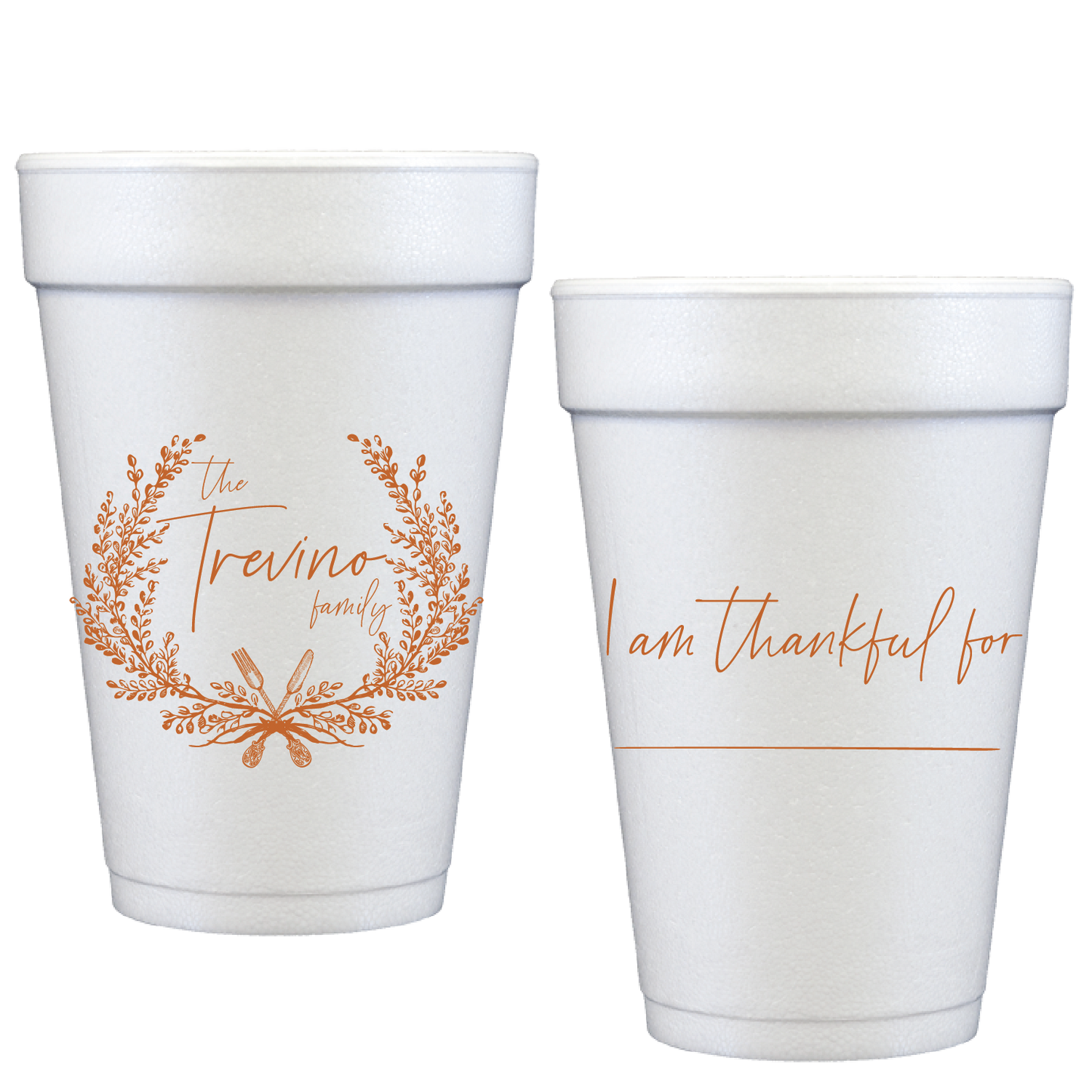 Personalized Thanksgiving family styrofoam cups