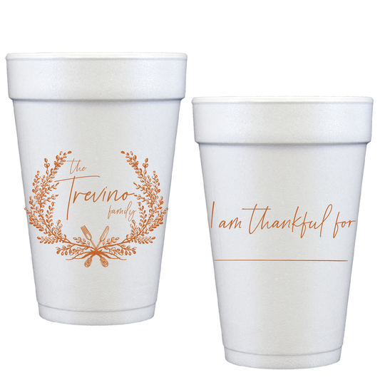 Personalized Thanksgiving family styrofoam cups