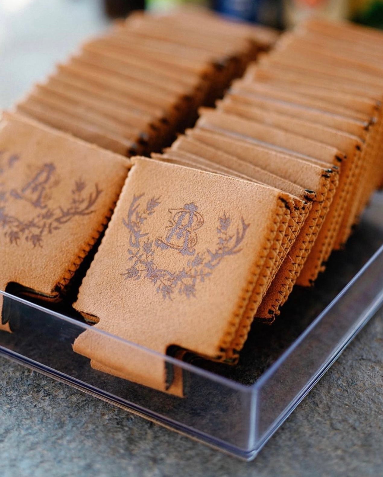 Personalized suede wedding monogram can coolers
