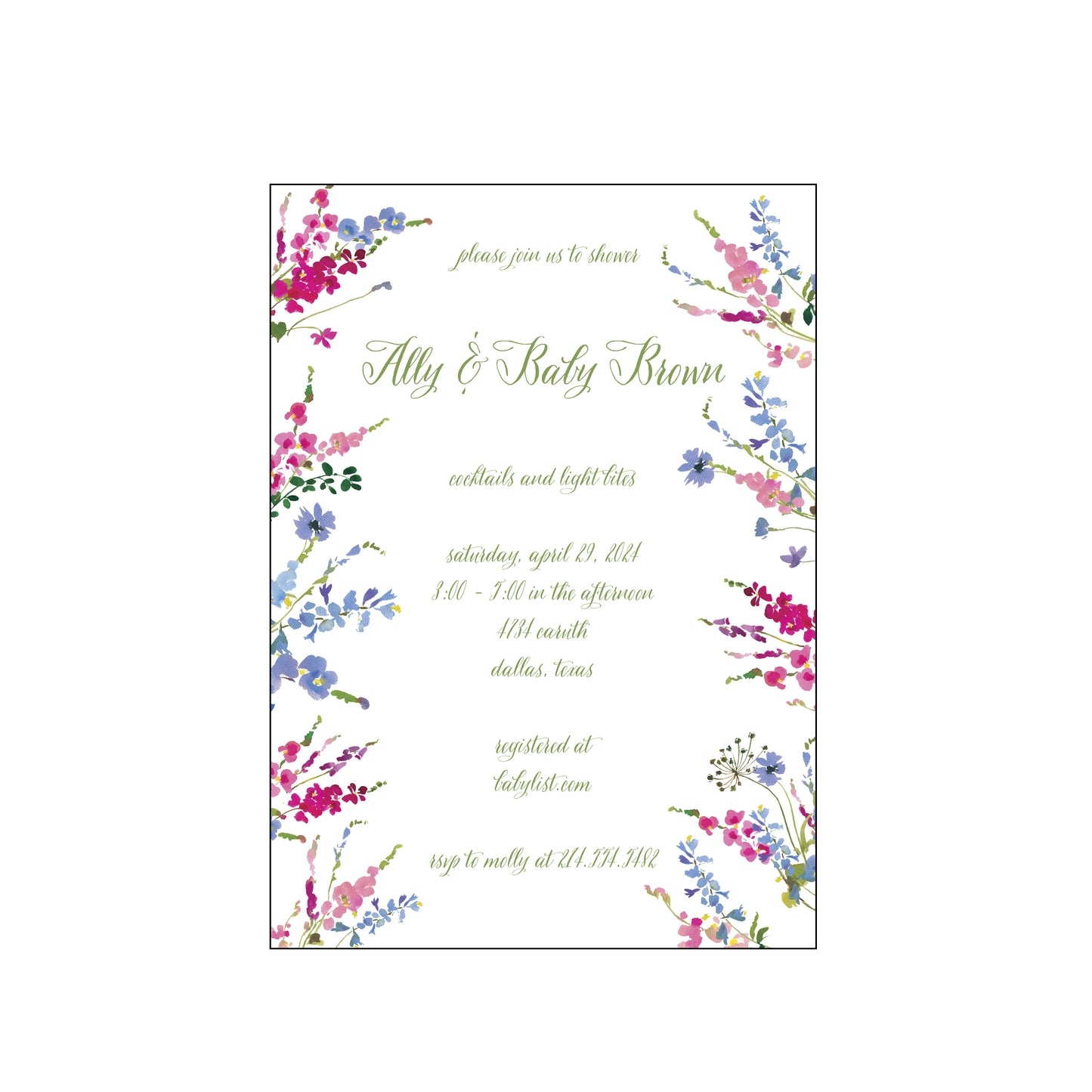 pink and blue bonnets | invitation | green